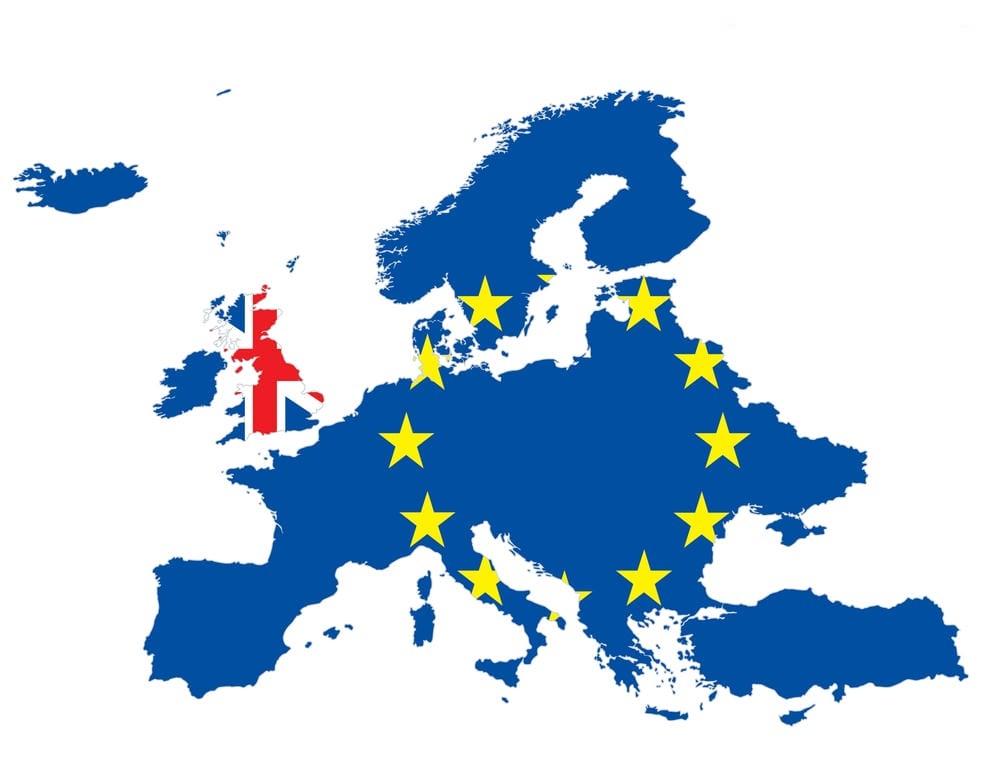 Map showing UK and European Union for cross border courier and customs transport routes